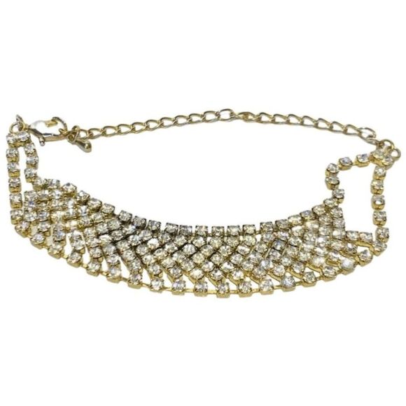 Vintage Multi Row Rhinestone Gold Tone Chain Wedding Runway Women’s Bracelet - Picture 9 of 11